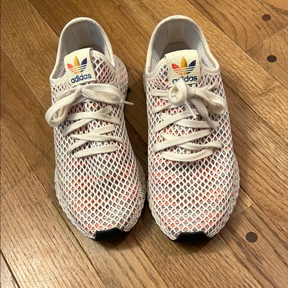 Adidas Pride Rainbow Underlay and White Mesh Sneakers